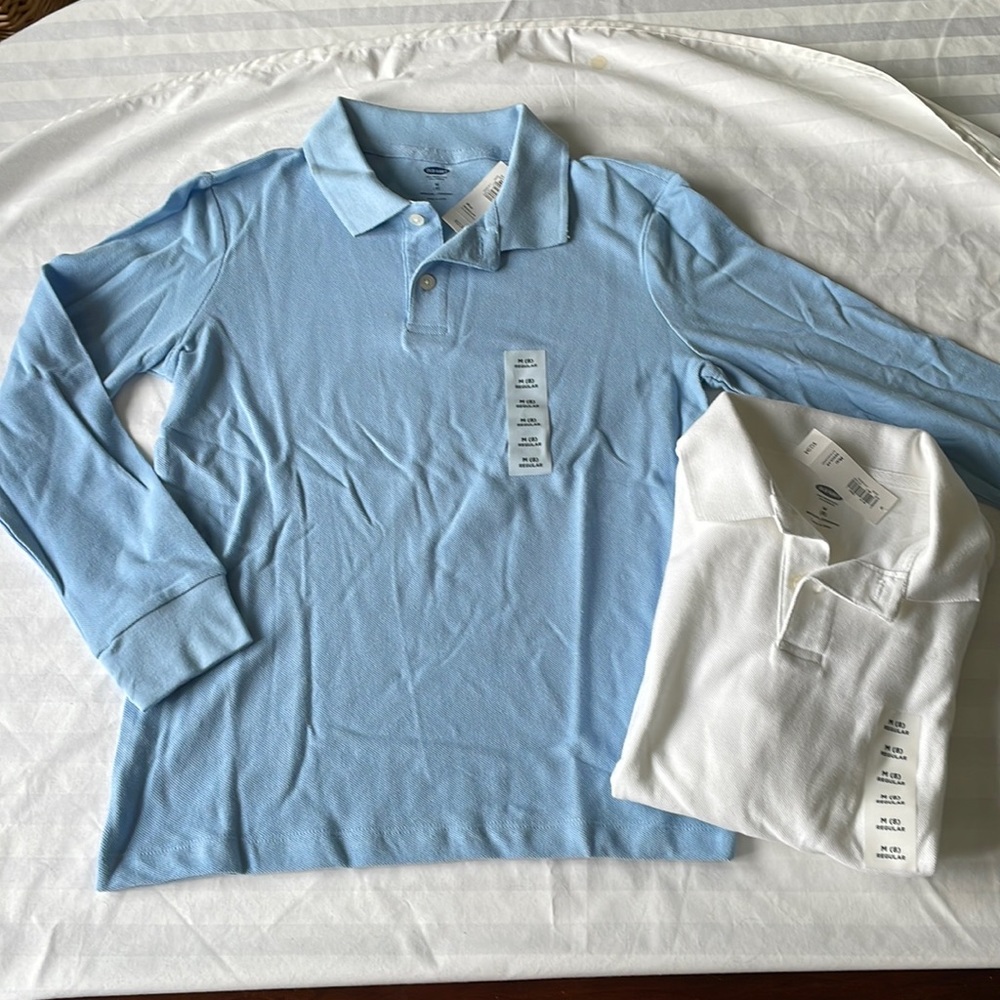 2-long sleeve knit “polo” collared jersey (1) blue, (1) white